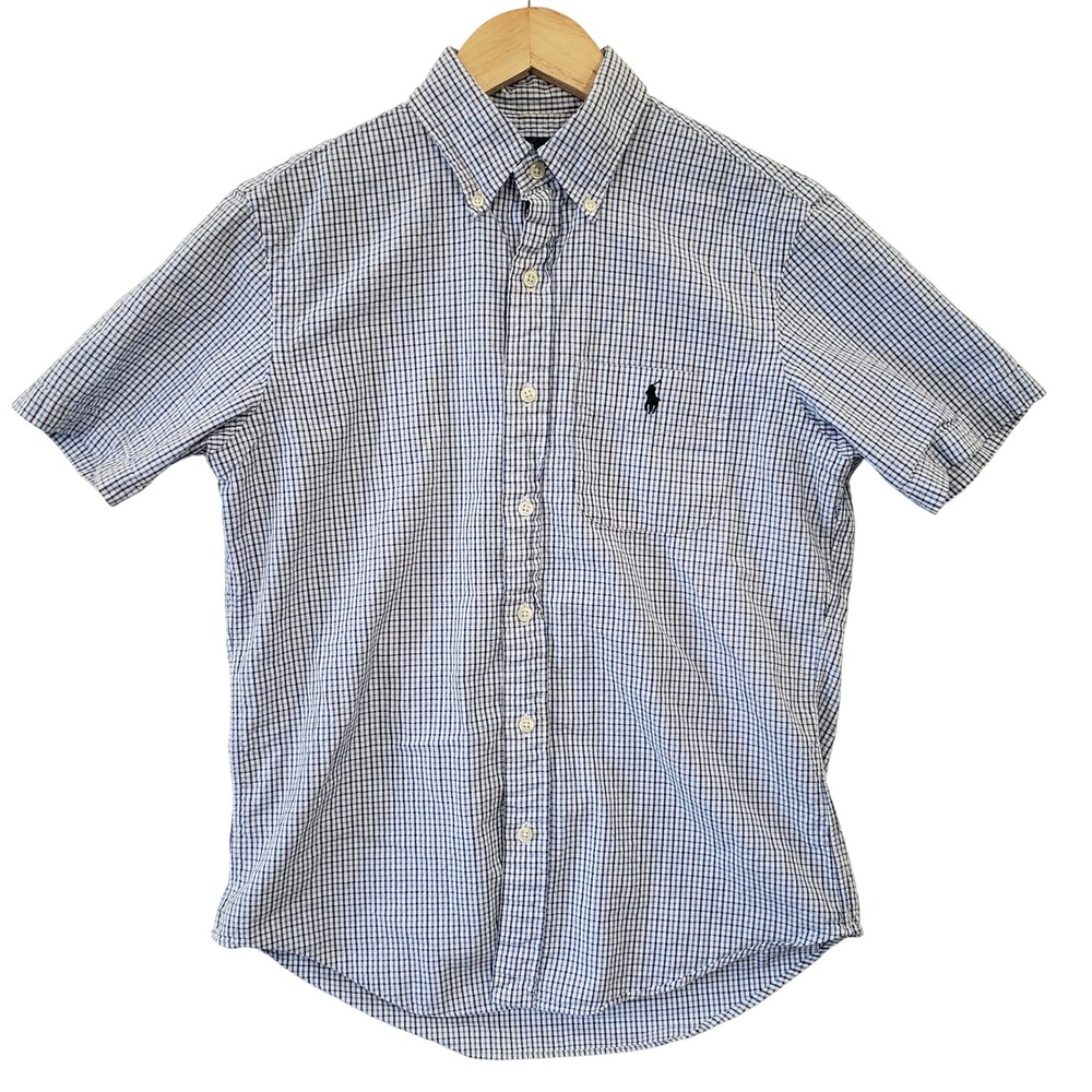 Ralph Lauren Mens Short Sleeve Gingham Button Down Shirt‎ Blue White Size S
